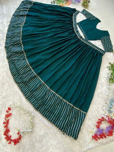 Peacock Green Dola Silk Embellished Gotta Patti Lehenga Choli Set - BONYHUBSALWAR KAMEEZ