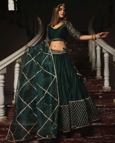 Peacock Green Dola Silk Embellished Gotta Patti Lehenga Choli Set - BONYHUBSALWAR KAMEEZ