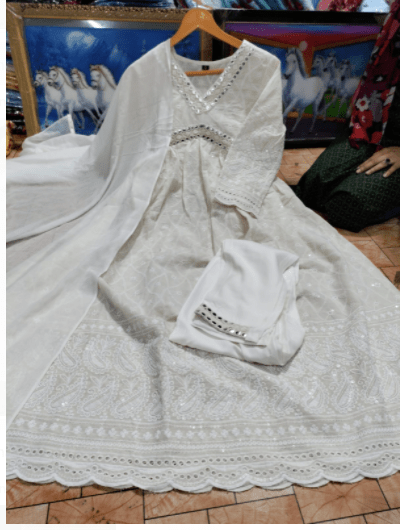 Pearl Cream Chikankari Sequin Salwar Suit with Dupatta UK Next Day - BONYHUBSALWAR KAMEEZ