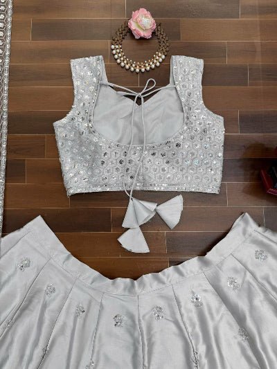 Pearl Grey Sequins Work Lehenga Choli Set - BONYHUBSALWAR KAMEEZ