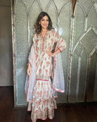 White Pink Designer Floral Chinon Silk Sharara Suit - BONYHUBSALWAR KAMEEZ
