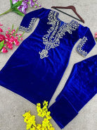 Velvet Heavy Embroidered Sleeves Kurti Pant Set - BONYHUBSALWAR KAMEEZ