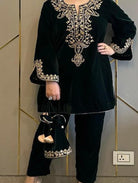 Velvet Heavy Embroidered Sleeves Kurti Pant Set - BONYHUBSALWAR KAMEEZ