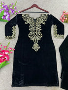 Velvet Heavy Embroidered Sleeves Kurti Pant Set - BONYHUBSALWAR KAMEEZ