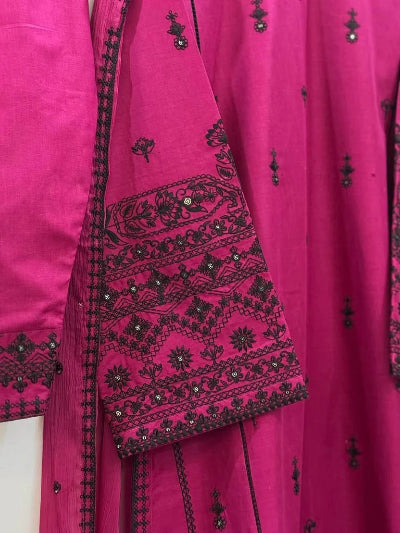 Pink Designer Embroidered Rayon Farshi Suit Set