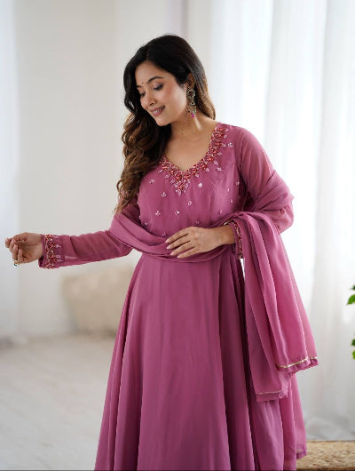 Cranberry Blush Pink Georgette Anarkali Suit Set for Women