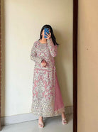 Light Pink Georgette Handwork Palazzo Suit Set UK Next DAY - BONYHUBSALWAR KAMEEZ