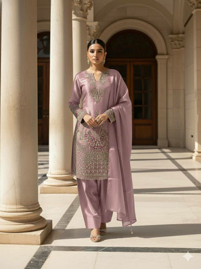 Pastel Lilac Designer Embroidery Farshi Suit