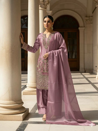 Pastel Lilac Designer Embroidery Farshi Suit