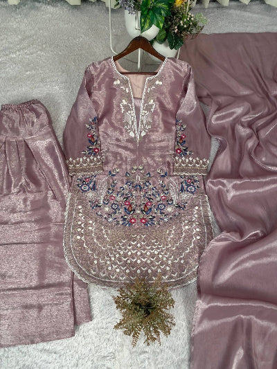 Pastel Lilac Designer Embroidery Farshi Suit