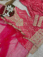Pink Chinon Bandhani Gold Embroidery Punjabi Salwar Suit Set - BONYHUBSALWAR KAMEEZ