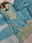 Blue Chinon Bandhani Gold Embroidery Punjabi Salwar Suit Set - BONYHUBSALWAR KAMEEZ