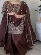 Brown Georgette Embroidery Full Sleeves Sharara Suit - BONYHUBSALWAR KAMEEZ