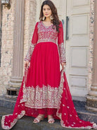 Red Georgette Embroidery Sequence Work Anarkali Suit - BONYHUBSALWAR KAMEEZ