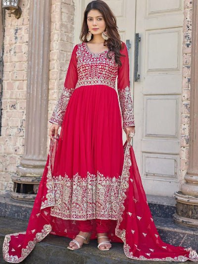 Red Georgette Embroidery Sequence Work Anarkali Suit - BONYHUBSALWAR KAMEEZ