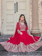 Red Georgette Embroidery Sequence Work Anarkali Suit - BONYHUBSALWAR KAMEEZ