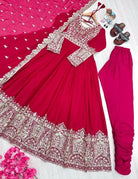 Red Georgette Embroidery Sequence Work Anarkali Suit - BONYHUBSALWAR KAMEEZ