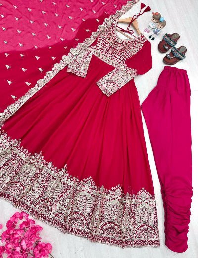 Red Georgette Embroidery Sequence Work Anarkali Suit - BONYHUBSALWAR KAMEEZ