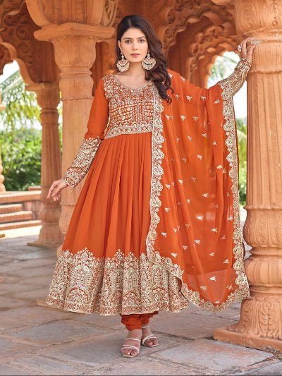 Orange Georgette Embroidery Sequence Work Anarkali Suit - BONYHUBSALWAR KAMEEZ