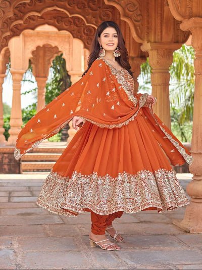 Orange Georgette Embroidery Sequence Work Anarkali Suit - BONYHUBSALWAR KAMEEZ
