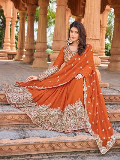 Orange Georgette Embroidery Sequence Work Anarkali Suit - BONYHUBSALWAR KAMEEZ