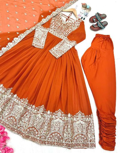 Orange Georgette Embroidery Sequence Work Anarkali Suit - BONYHUBSALWAR KAMEEZ
