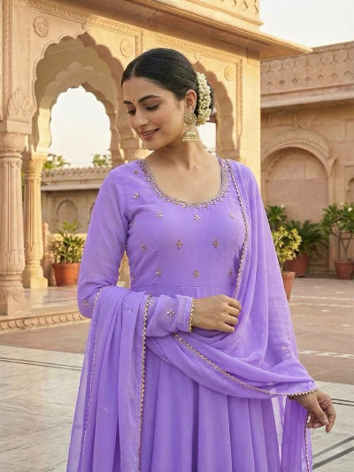 Lavender Georgette Handwork Anarkali Suit