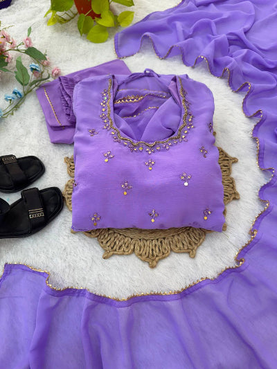 Lavender Georgette Handwork Anarkali Suit
