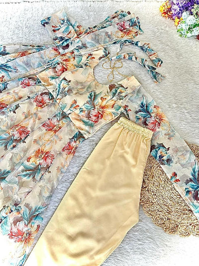 Soft Ivory Cream Floral Organza Anarkali Suit Set
