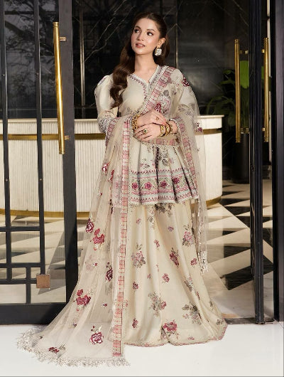 Ivory Cream Designer Peplum Sharara Set