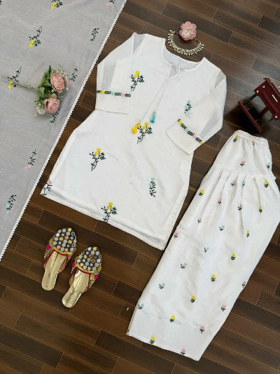 White Elegant Chanderi Farshi Salwar Suit Set