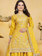 Yellow Chinon Silk Festive Embroidery Sharara Suit - BONYHUBSALWAR KAMEEZ