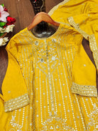Yellow Chinon Silk Festive Embroidery Sharara Suit - BONYHUBSALWAR KAMEEZ