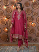 Deep Pink Chinon Silk Embroidery Straight Suit Set - BONYHUBSALWAR KAMEEZ