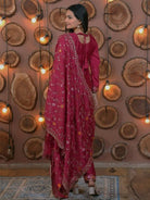 Deep Pink Chinon Silk Embroidery Straight Suit Set - BONYHUBSALWAR KAMEEZ