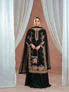 Black Georgette Gold Embroidery Pearl work Palazzo Sharara Suit - BONYHUBSALWAR KAMEEZ