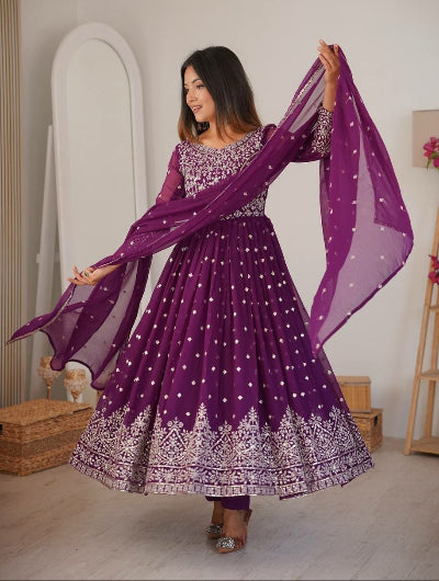 Purple Georgette Embroidery with Sequins Anarkali Suit Set