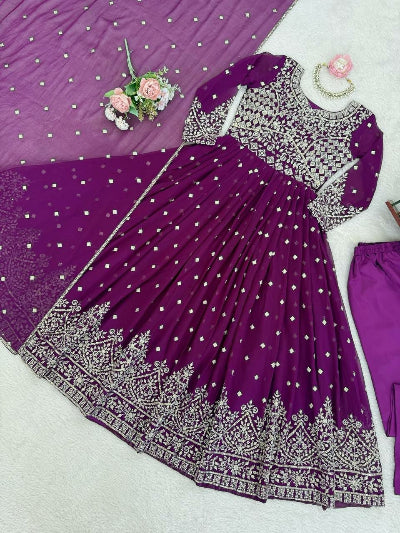 Purple Georgette Embroidery with Sequins Anarkali Suit Set