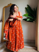 Orange Embroidery Sequence Work Anarkali Suit - BONYHUBSALWAR KAMEEZ