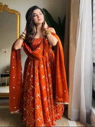 Orange Embroidery Sequence Work Anarkali Suit - BONYHUBSALWAR KAMEEZ