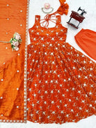Orange Embroidery Sequence Work Anarkali Suit - BONYHUBSALWAR KAMEEZ