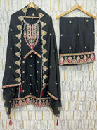 Elegant Black Chinon Silk Embroidery Palazzo Suit Set - BONYHUBSALWAR KAMEEZ