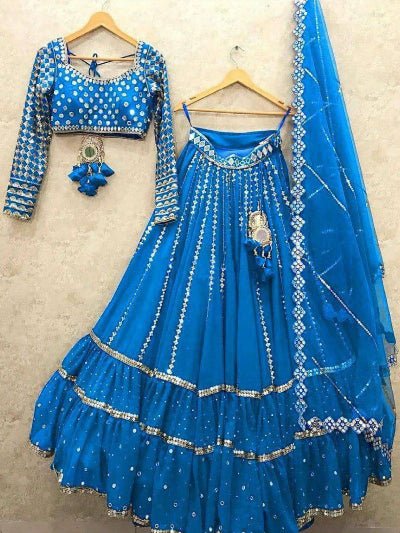 Blue Georgette Exquisite Embroidery Ruffle Lehenga Choli - BONYHUBSALWAR KAMEEZ