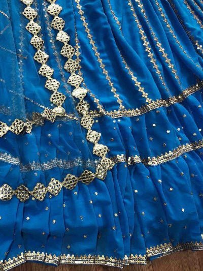 Blue Georgette Exquisite Embroidery Ruffle Lehenga Choli - BONYHUBSALWAR KAMEEZ