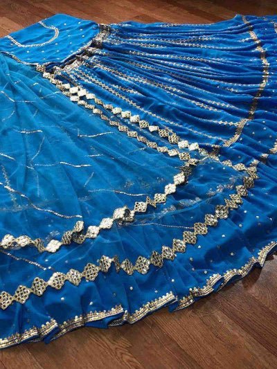 Blue Georgette Exquisite Embroidery Ruffle Lehenga Choli - BONYHUBSALWAR KAMEEZ