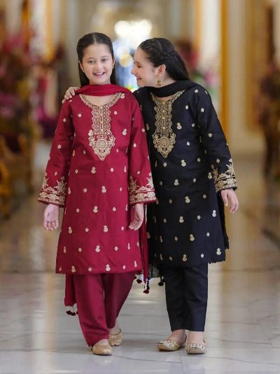 Magenta Pink Kids Georgette Salwar Suit Set - BONYHUBClothing