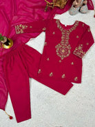 Magenta Pink Kids Georgette Salwar Suit Set - BONYHUBClothing