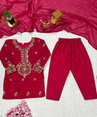 Magenta Pink Kids Georgette Salwar Suit Set - BONYHUBClothing