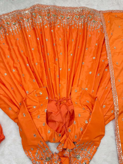 Orange Thread &amp; Sequence Work Anarkali Gown Suit Set