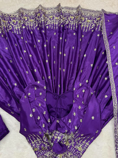 Purple Thread &amp; Sequence Work Anarkali Gown Suit Set